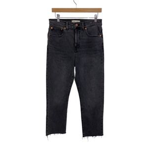 Madewell 90s Straight Crop Jeans Black Cabincore Distressed Frayed Hem Denim 28‎
